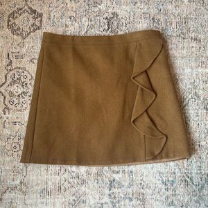 j crew factory camel woolen blend ruffle detail mini skirt